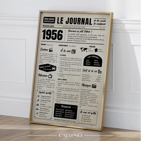 Newspaper Birth Announcement Poster Nineteen Fifty Six, Unframed Paper Poster 8x10in