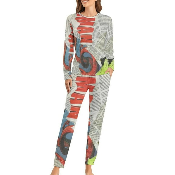 Newspaper Collage Pajamas Long Sleeve Texts And Headlines Two Piece Bedroom Pajama Set Nightwear Autumn Oversize Print Home Suit
