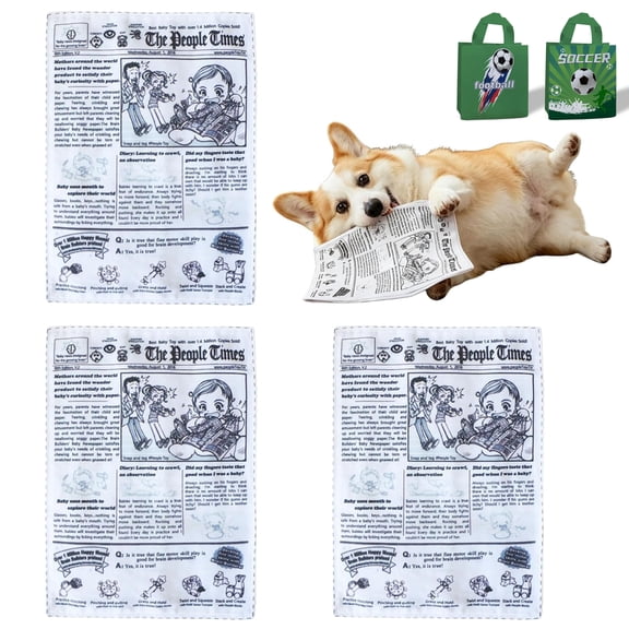 Newspaper Dog Toy 3-Pack - Durable Crinkle Paper Style Chew for Small Medium Dogs, Washable Fabric with Sound