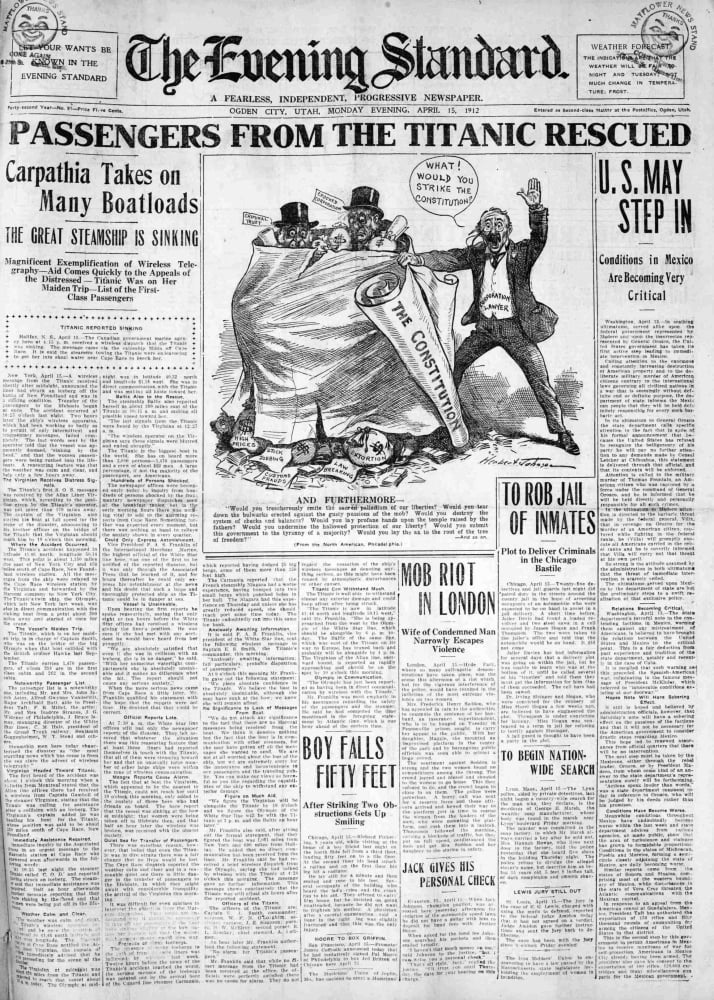 Newspaper Evening Standard 15 April 1912 Titanic headline Canvas Art - (18 x 24)