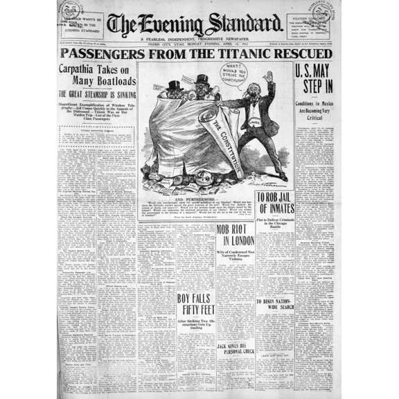 Newspaper Evening Standard 15 April 1912 Titanic headline Poster Print (24 x 36)