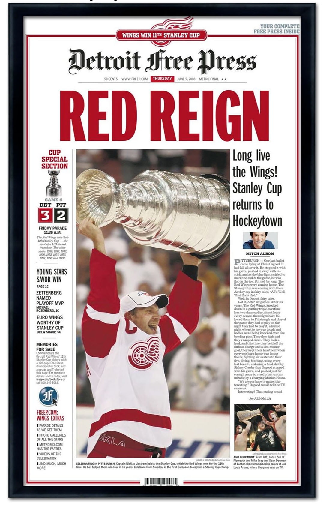 2008 Detroit Red Wings red Reign Stanley Cup Champions Framed