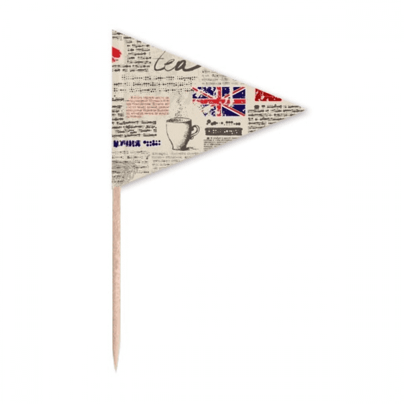 Newspaper Lips Kiss Coffee UK Flag Toothpick Triangle Cupcake Toppers Flag