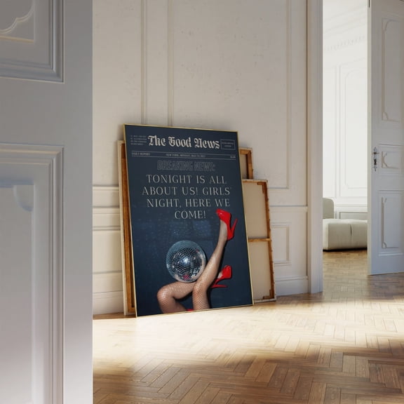 Newspaper Poster Wall Art, Trendy New York News Girlsnight Discoball Poster, The Good News Retro Poster, Aesthetic Girly Feminist Boss, Size 8x12 UNFFRAMED F03.1.7l2975