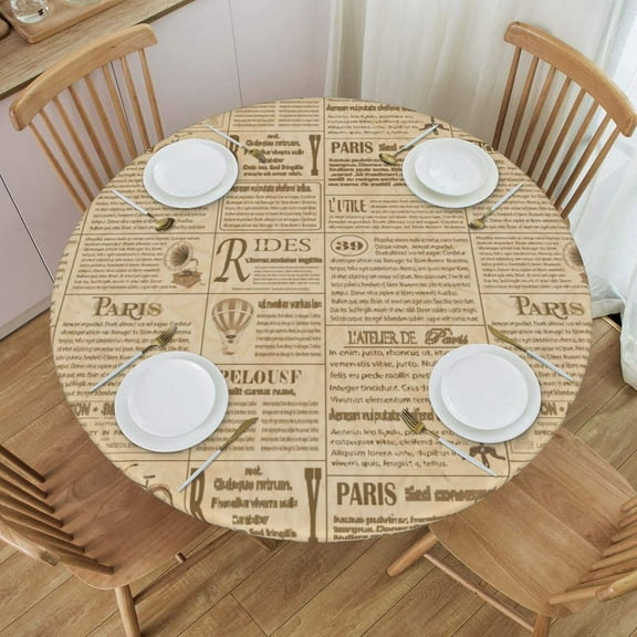 Newspaper Round Fitted Tablecloth with Elastic 52 Inch