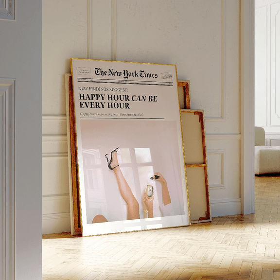 Newspaper Trend Wall Poster, New York Time Inspired Dorm,Apartment Poster Print,Happy Hour, Poster Only, Poster Home Decor, Poster Only