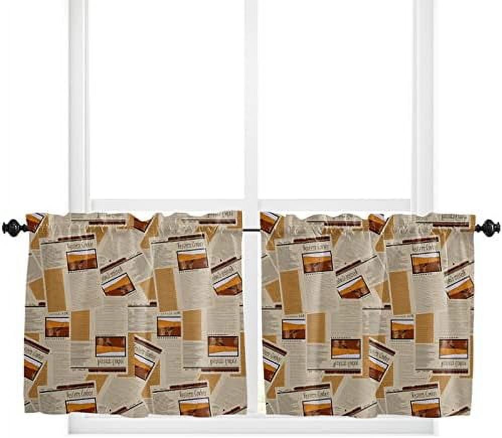 Newspaper Window Tier Curtains 36 Inches Long Set of 2 Panels Half