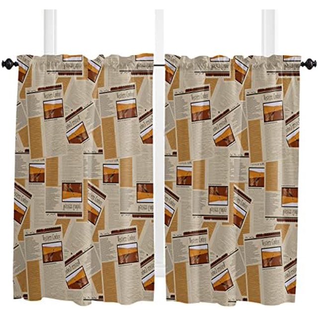 Newspaper Window Tier Curtains 36 Inches Long Set of 2 Panels Half