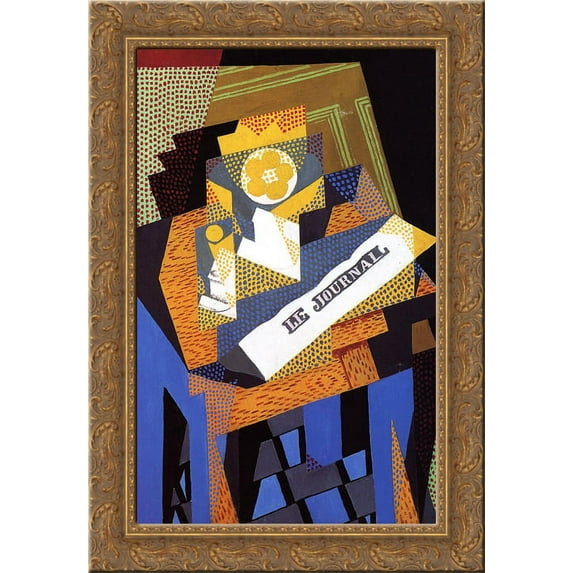 Newspaper and Fruit Dish 24x18 Gold Ornate Wood Framed Canvas Art by Juan Gris