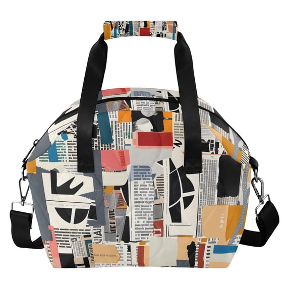 Newspapers Collage Insulated Lunch Bag Reusable Quilted Lunch Box Waterproof Leakproof Lunch Container