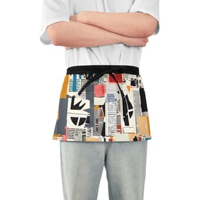 Newspapers Collage Short Server Apron with 3 Pockets for Unisex Chef Gardening
