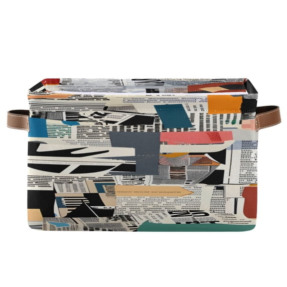 Newspapers Collage Square Storage Bins with Handles Collapsible Containing Box 1 Pack
