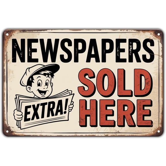 Newspapers Sold Here Extra tin sign Vintage Newspaper Newsstand Metal Sign Print Aesthetic for Room Decoration for Home Cafe Bar Yard Garden Outdoor Wall Decor Gift 8 x 12 In