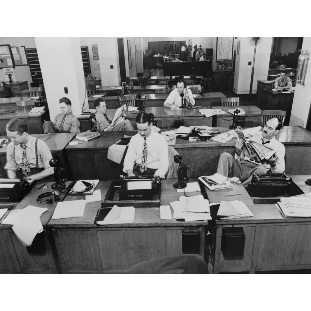 Newsroom Of The New York Times. Reporters And Rewrite Men Writing ...