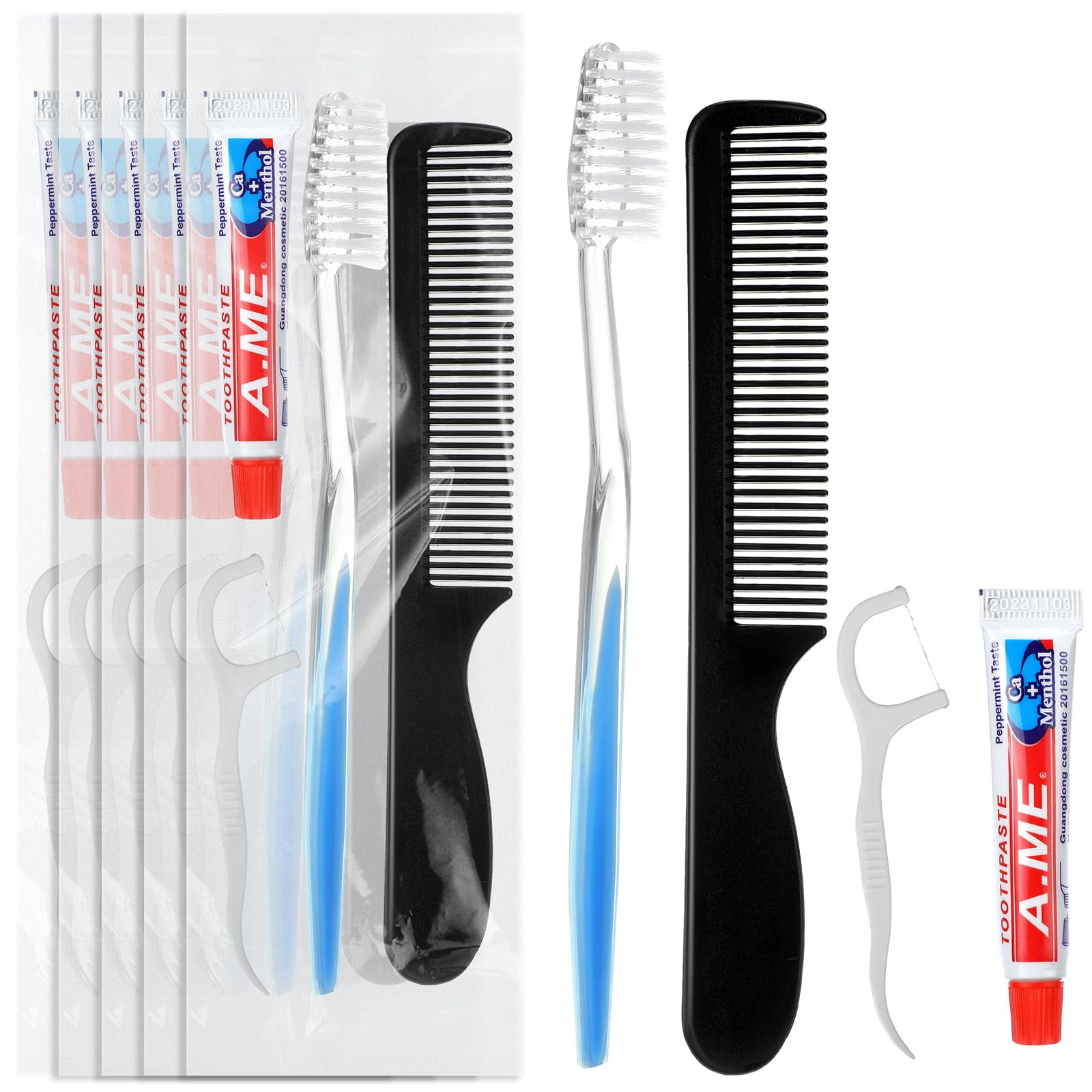 Newtay 50 Sets Disposable Toothbrushes with Toothpaste Floss and Comb ...