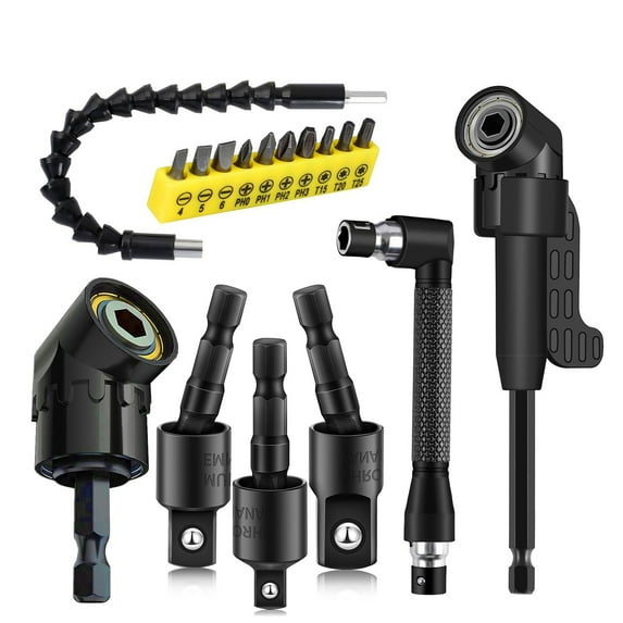 Newte Right Angle Drill Attachment Set, 17-Piece Flexible Extension Kit with Socket Adapters, 105° and 90° Angle Attachments, 1/4-inch Hex Shank