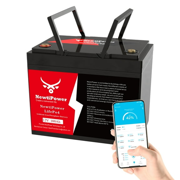 NewtiPower 12V 100Ah LiFePO4 Lithium Battery with APP & 100A BMS For Power Storage