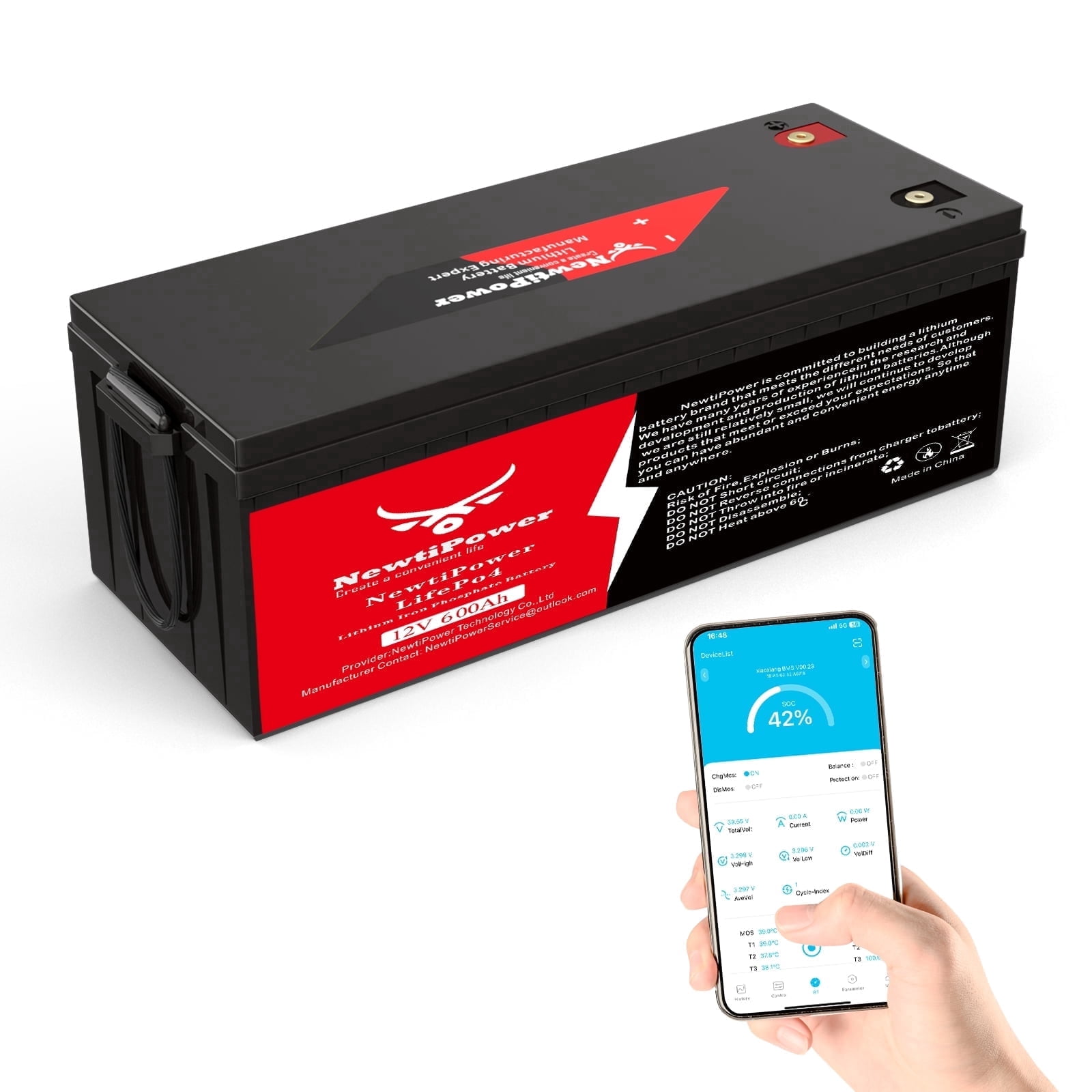 NewtiPower 12V 600Ah LiFePO4 Lithium Battery,250A BMS,10000+ Cycle for RV and Power Storage