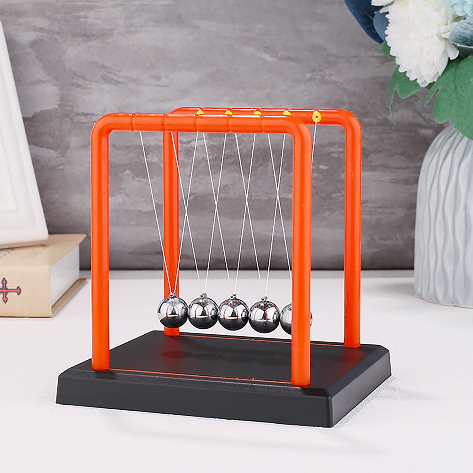 Newton Cradle Balance Ball Newton Cradle Pendulum Swing Ball Gift for Christmas Newyear Birthday 5 Steel Ball RED