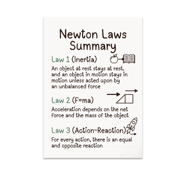 Newton Laws Summary Lab Notebook Decor - STEM Classroom - 13x19 Poster Print