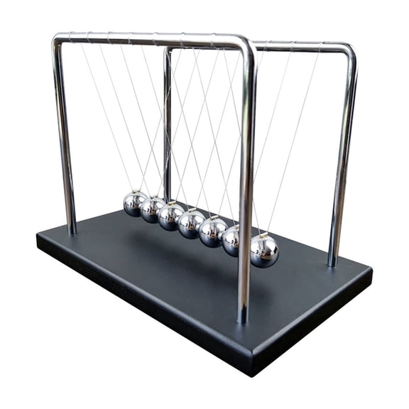 Newtons Cradle Balance Balls 7 Spheres Timber Base Physics Science Pendulum Wave Desk Kinetic Motion Sculpture Office Showcase Ornament