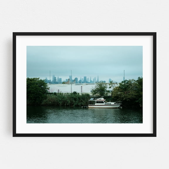 Newtown Creek & The City - Brooklyn New York Photography Cityscape Skyline Boat Architecture Harbor Black Framed Wall Art Print 5 x 7 inches
