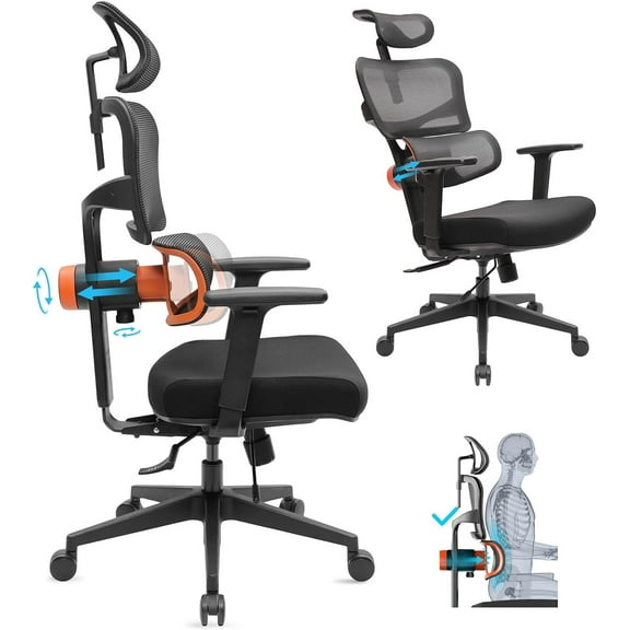 Newtral Ergonomic Desk Chair with Fully Adaptive Lumbar Support - Home and Ofiice Chair for Back Pain with 3D Flip-up Armrest, Adjustable Headrest, Mesh Back, Tilt Lock, Computer Task Chair