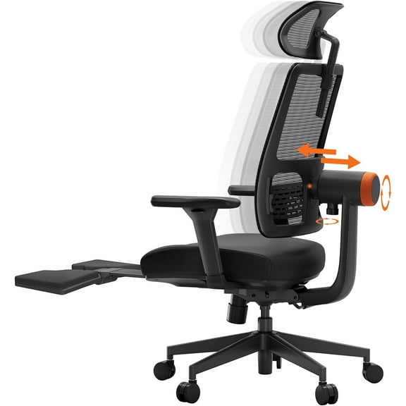 Newtral MagicH-BP Ergonomic Chair with Footrest - Home Office Desk Chair with Auto-Following Lumbar Support, 4D Armrest, Seat Depth & Height Adjustable, 96°-136° Reclines