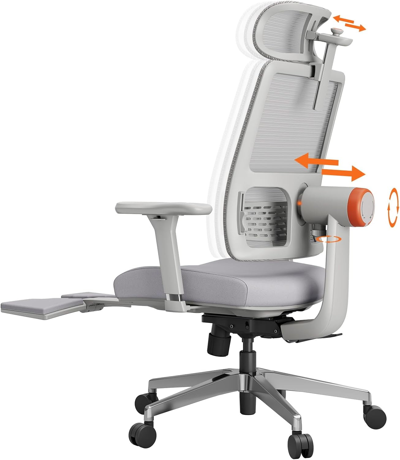 Newtral MagicH-GPro Home Office Chair with Footrest - Ergonomic Chair with Auto-Following Lumbar Support & 5D Headrest, 4D Armrest, Adjustable Seat Depth & Height, 96°-136° Reclines Grey
