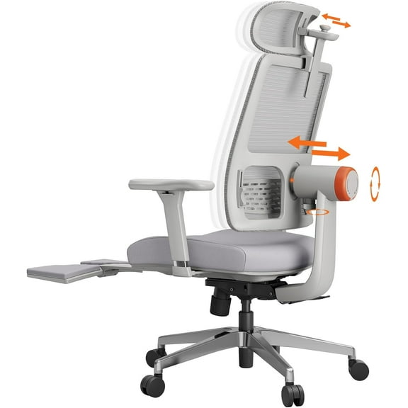 Newtral MagicH-GPro Home Office Chair with Footrest - Ergonomic Chair with Auto-Following Lumbar Support & 5D Headrest, 4D Armrest, Adjustable Seat Depth & Height, 96°-136° Reclines Grey