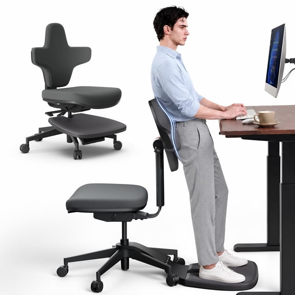 Newtral Standing Mate MT-L-DG Sit-Stand Desk Chair with Anti-Fatigue Mat, Dark Gray