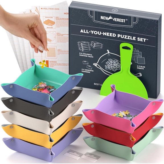 Newverest All-You-Need Puzzle Set – 8 Sorting Trays, 6 Glue Sheets, Must-Have Kit for Puzzle Lovers
