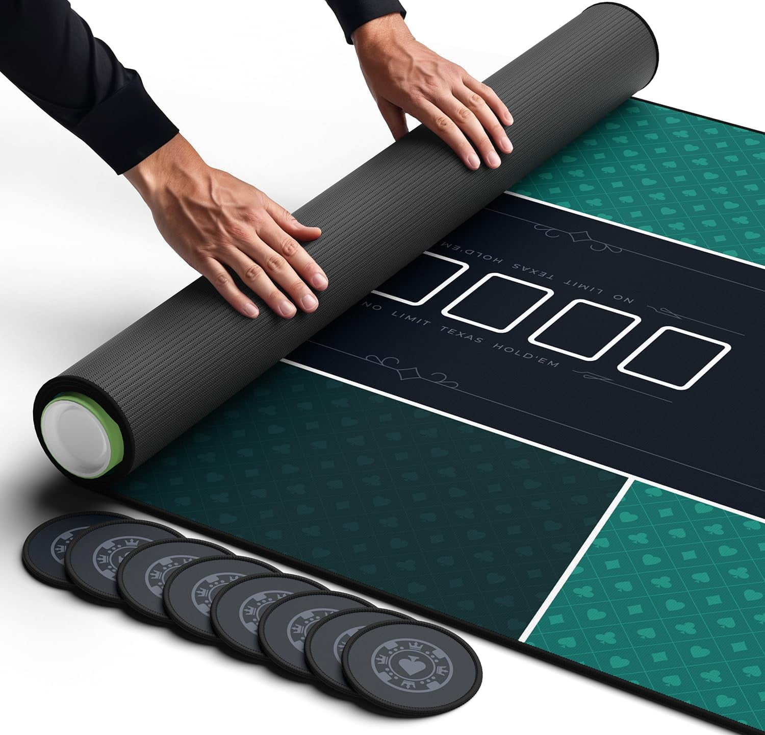 Green Foldable Poker Table Top with Coasters and Insert Cards