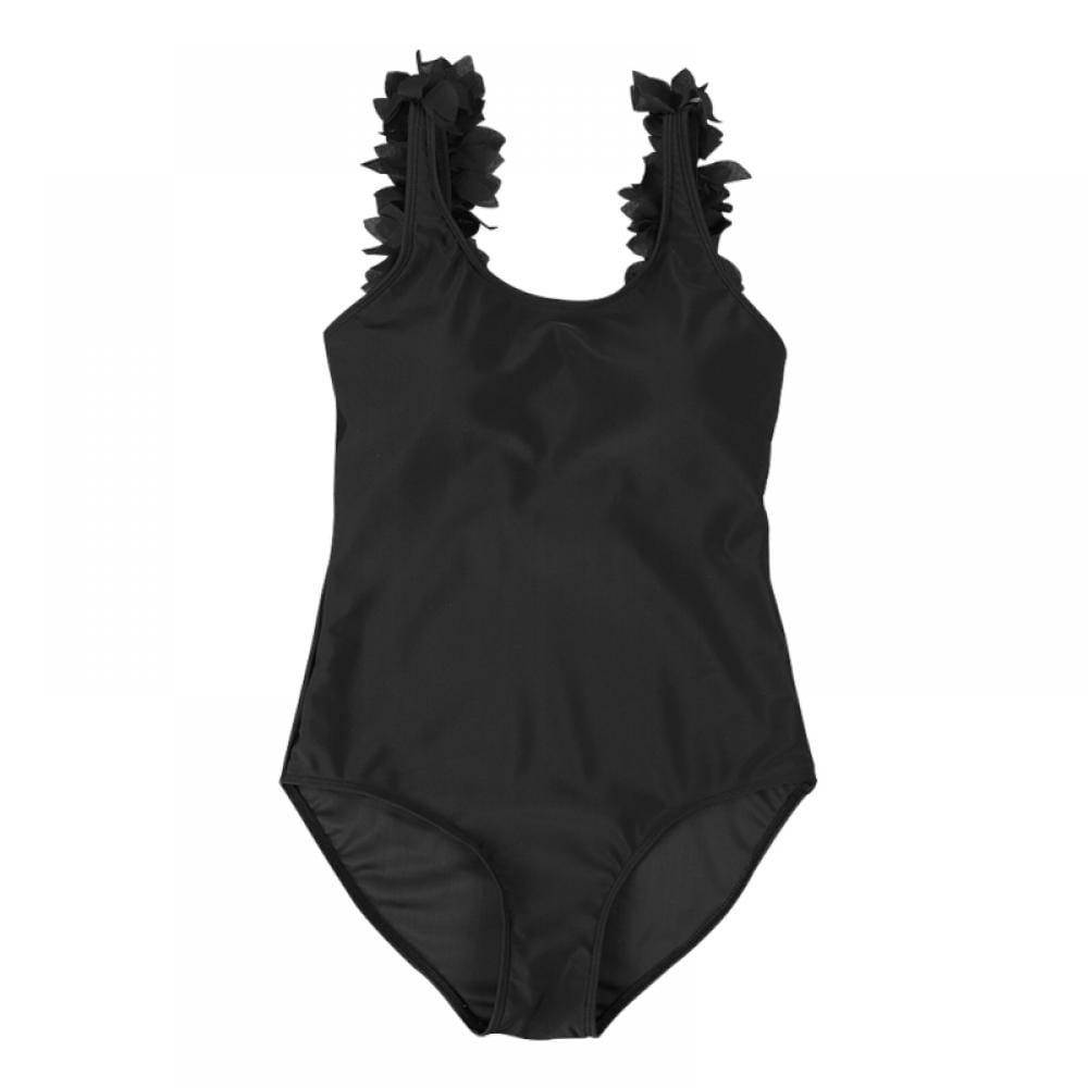 Newway Black OnePiece Swimsuits 2021 Beach Flower Petal Shoulder Strap