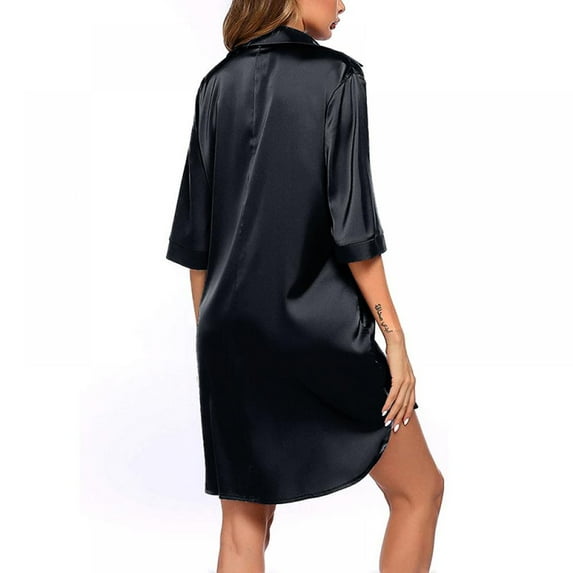 Newway Ladies Sleepwear 3/4 Sleeve Sleep Shirts Button down Notch Collar Satin Sleepdress Women's Nightgown Pajama Shirt
