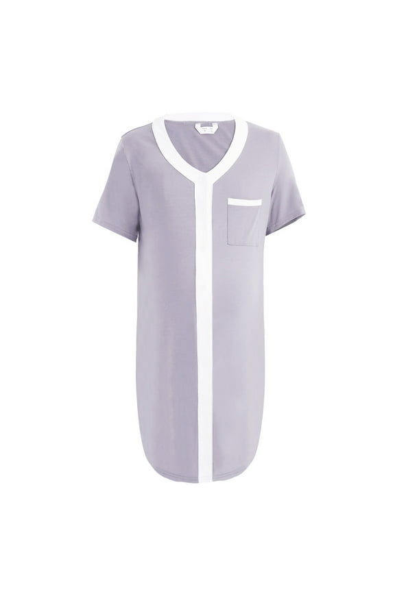 Maternity Pajamas Nightgown Short Sleeve Women's Nightdress Detachable Buckle Solid Color Lactation