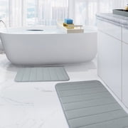 2 Piece Memory Foam Bath Mat Set Thick Bathroom Rugs Soft Bath Mats for Bathroom Extra Absorbent Floor Mats Bath Rugs Set for Kitchen/Living Room20" x 32"/17" x 24", Gray