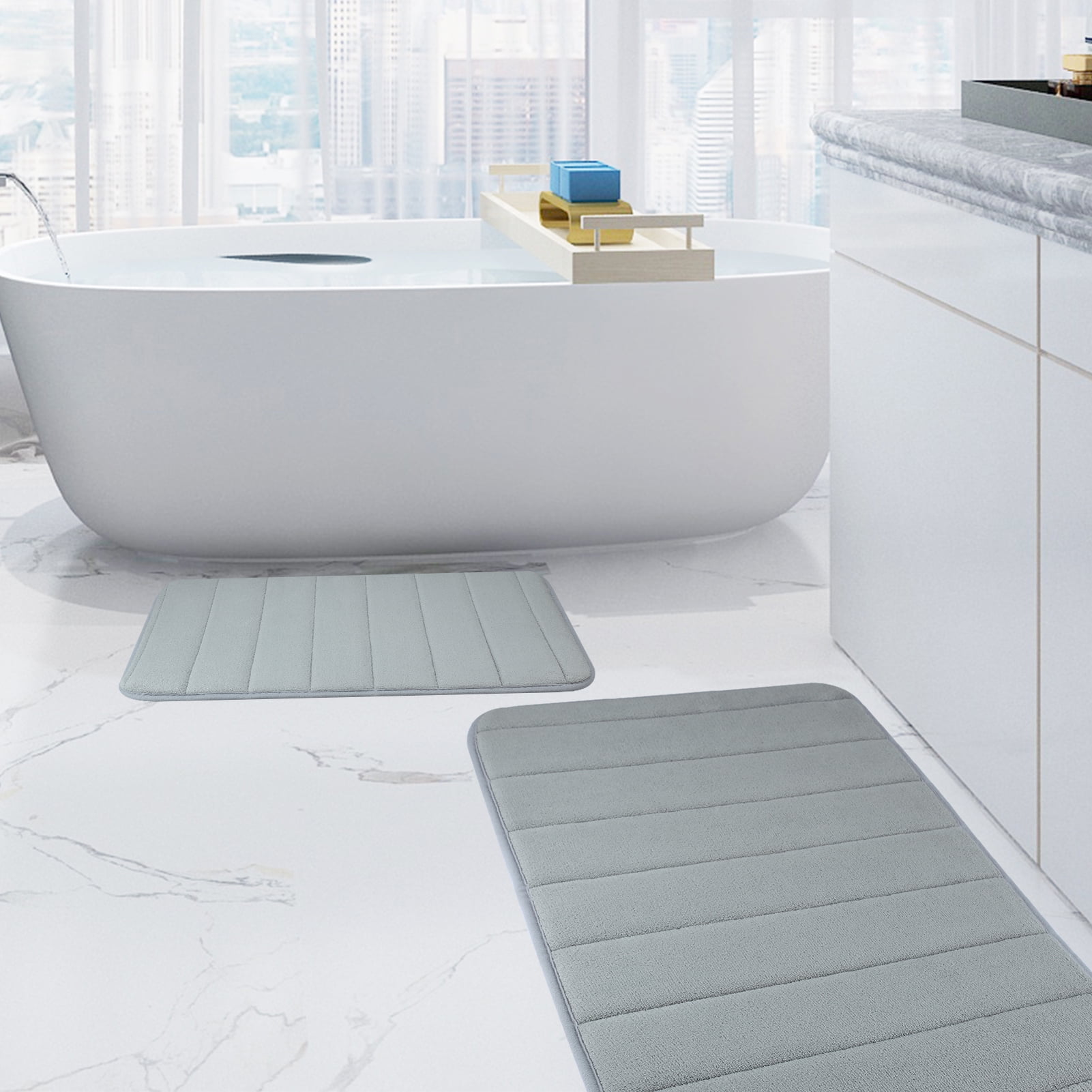 "NEWEEN 2-Piece Memory Foam Bath Mat Set, Extra Absorbent, Suitable for Bathroom/Kitchen (20"" x ...