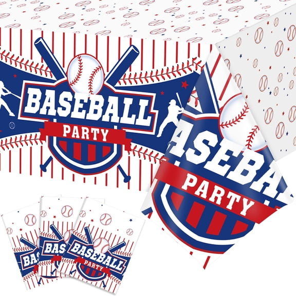 Newwiee 3 Pcs Baseball Party Table KKS1Cover Disposable Plastic Baseball Birthday Table Cloth for Birthday Party Decoration