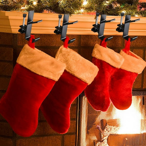 Newxiaaa 4PC Garland Stocking Hangers, Non-Slip Christmas Stocking Hooks, No Drill Garland Fireplace Stocking Hanger, Mantel Hanger for Garland, 2024 New Dual Hooks Garland Stocking Holder (A)