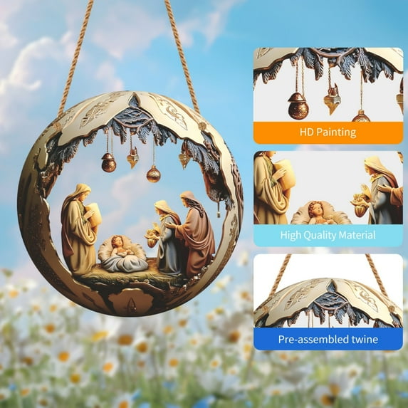 Newxiaaa Nativity Scene Ornaments 8cm, Acrylic Suncatcher, Christmas Tree Nativity Scene Hanging Ornaments, Religious Christmas Ornaments 2024 Decor Gifts for Christian & Family (B)