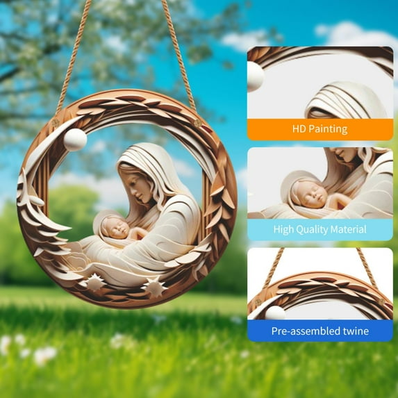 Newxiaaa Nativity Scene Ornaments 8cm, Acrylic Suncatcher, Christmas Tree Nativity Scene Hanging Ornaments, Religious Christmas Ornaments 2024 Decor Gifts for Christian & Family (C)