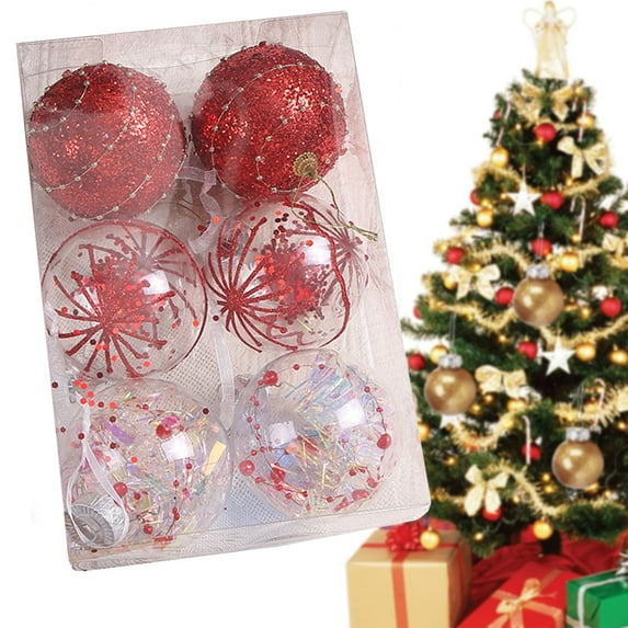 Newxiaaa Shatterproof Christmas Ball Ornaments, Transparent Plastic Balls Transparent Acrylic Hollow Ball Christmas Balls Baubles Party Tree Decorations, for Small Tree (Red)