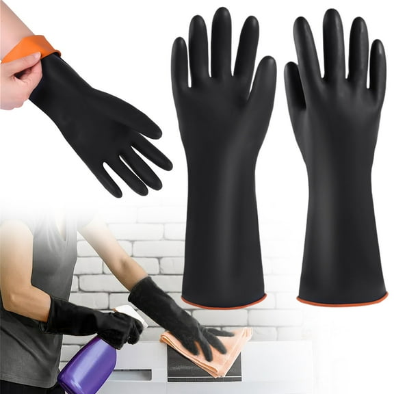 Newyear Savings for 2025! Black Rubber Gloves Extra Large 22" Long Gloves Reusable Dishwashing Household Cleaning Work Heavy Duty Industrial Rubber Glove, Black Hand Protection Equipment
