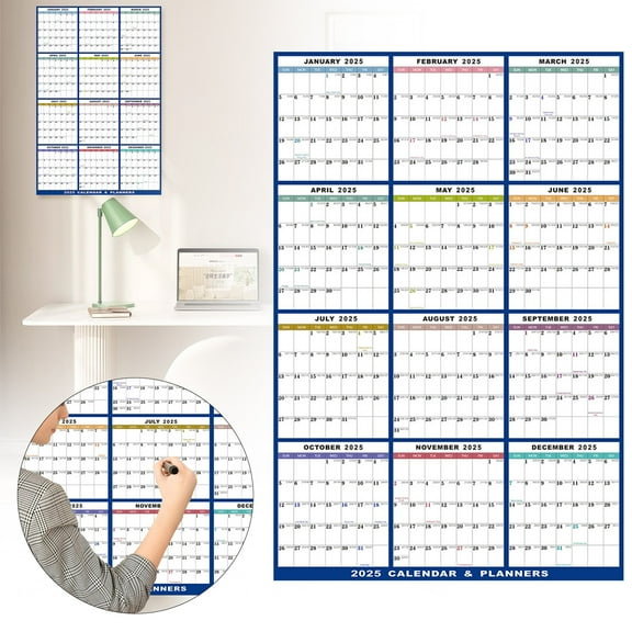 Newyear Savings for 2025! 2025 Wall Calendar 12 Month Annual Yearly Calendar Large Wall Planner Calendar Reversible, Blue Home Calendar
