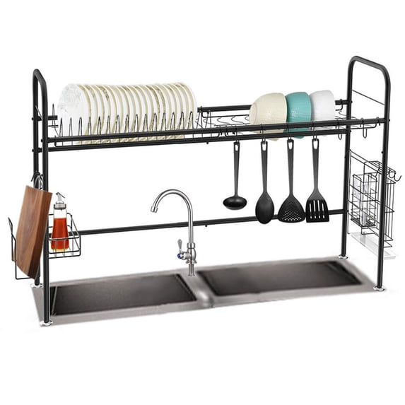 Nex Adjustable 35-37” x 9.8” x 24.5” Dish Rack, Black Stainless Steel