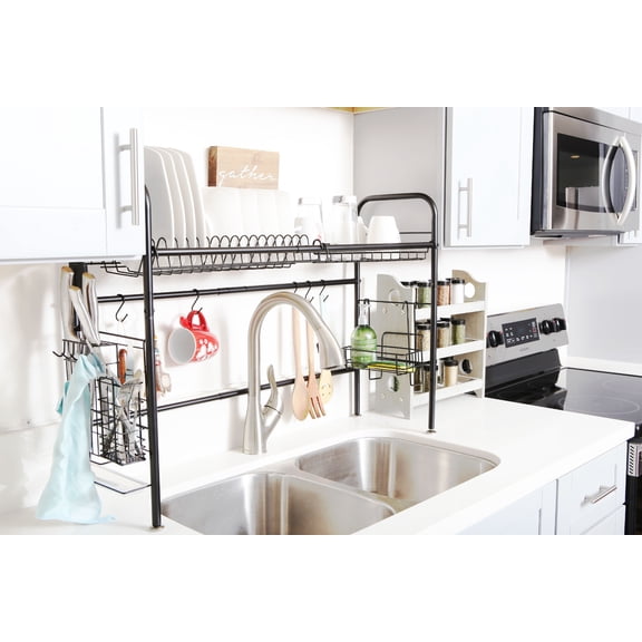 Nex Adjustable 35-37” x 9.8” x 24.5” Dish Rack, Black Stainless Steel