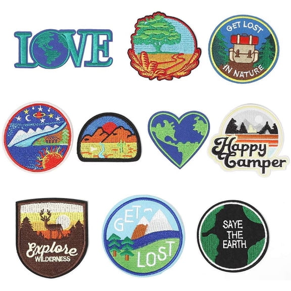 Nex Multi-Color Embroidery Camping Iron-On And Sew-On Patches (10 Piece)
