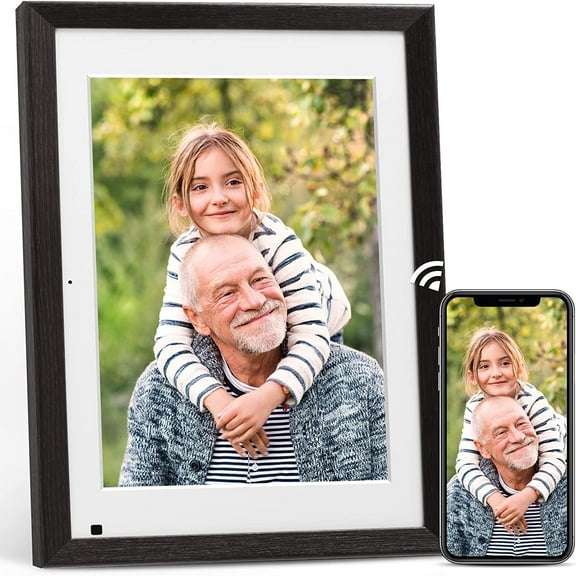 NexFoto Smart 14 Inch Digital Picture Frame 32GB with Remote Control, WiFi Digital Photo Wood Frame with IPS Screen, Instantly Share Photos Videos via App, Gift for Grandparents