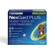 NexGard Plus Flea, Tick & Heartworm Chewable for Dogs 8.1-17 lbs, Beef Flavor, Green Box
